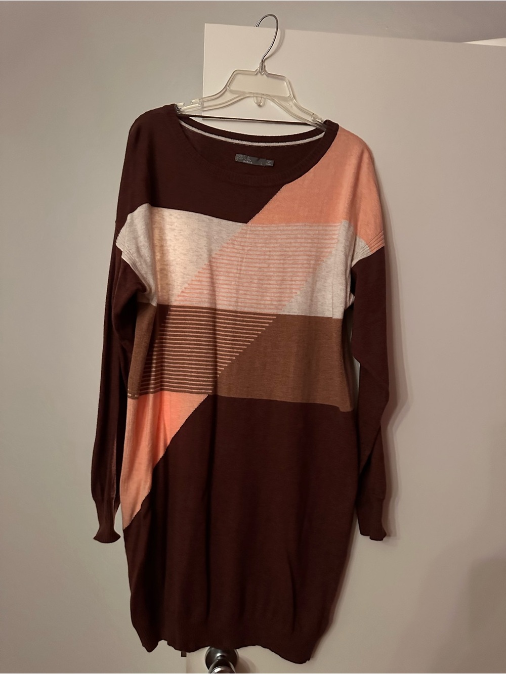 Prana Long-Sleeve Geometric Knit Dress in Brown & Peach